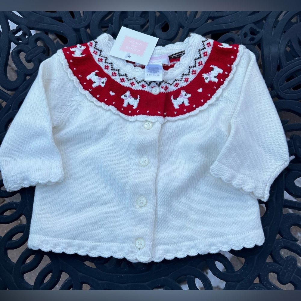 NWT Adorable Janie and Jack baby girl’s embroidered cardigan and matching bib